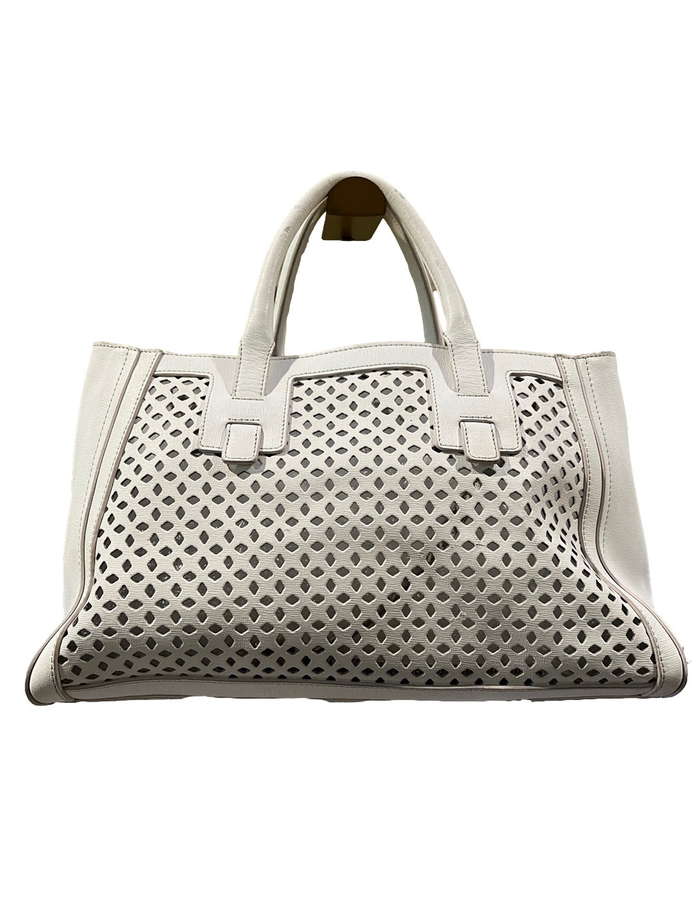Furla White Perforated Saffiano Printed Calf Leather Tote 2013